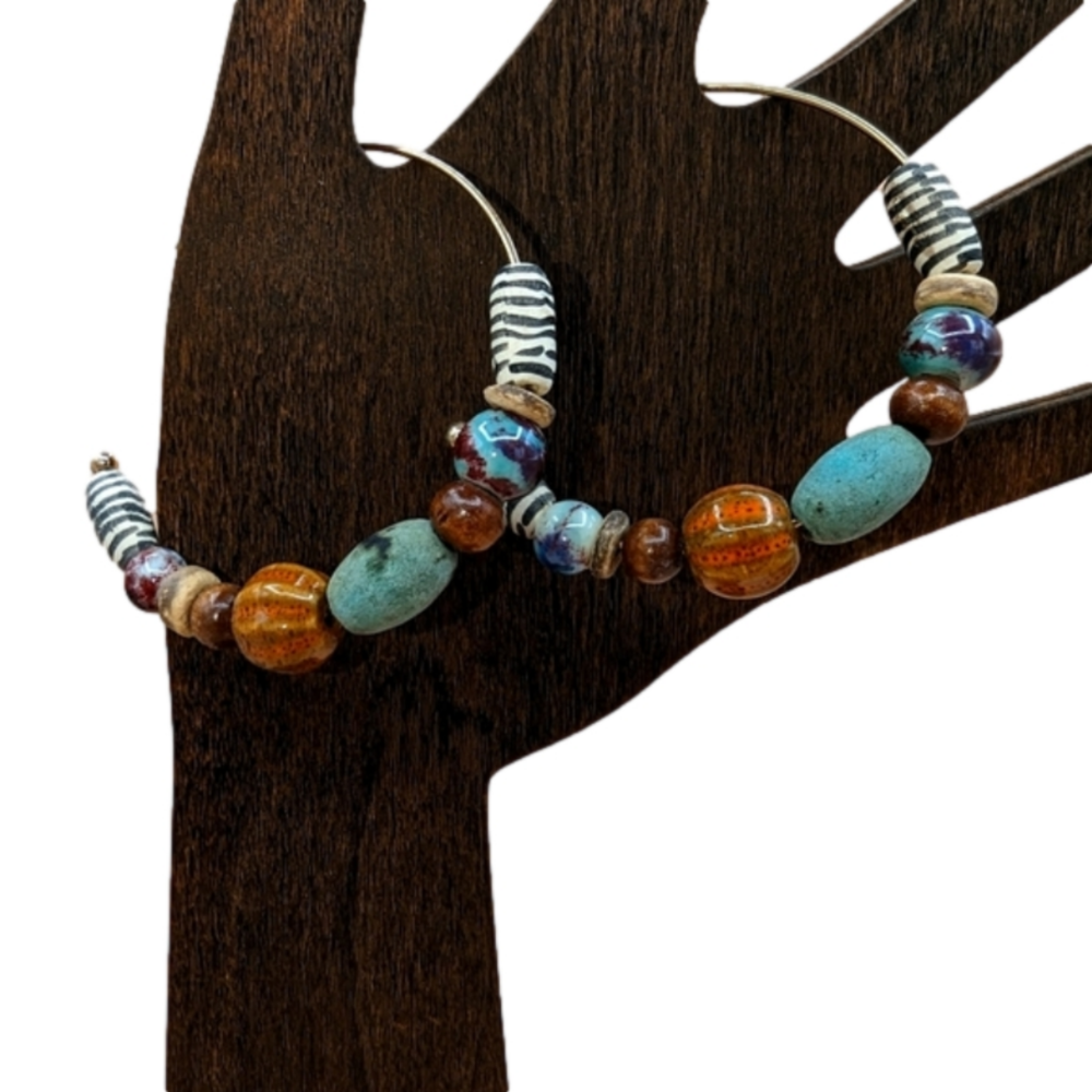 Bohemian hoop earrings 1970s style hippie boho beaded earrings
